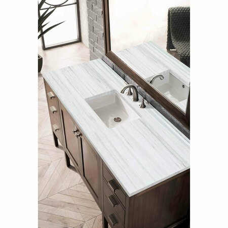 James Martin Vanities Addison 60in Single Vanity, Mid-Century Acacia w/ 3 CM Arctic Fall Solid Surface Top E444-V60S-MCA-3AF